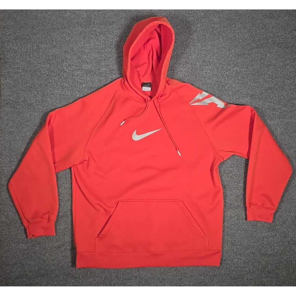 Nike Therma Fit Hoodie Mens XL Orange Pullover Swoosh Athletic Sweatshirt